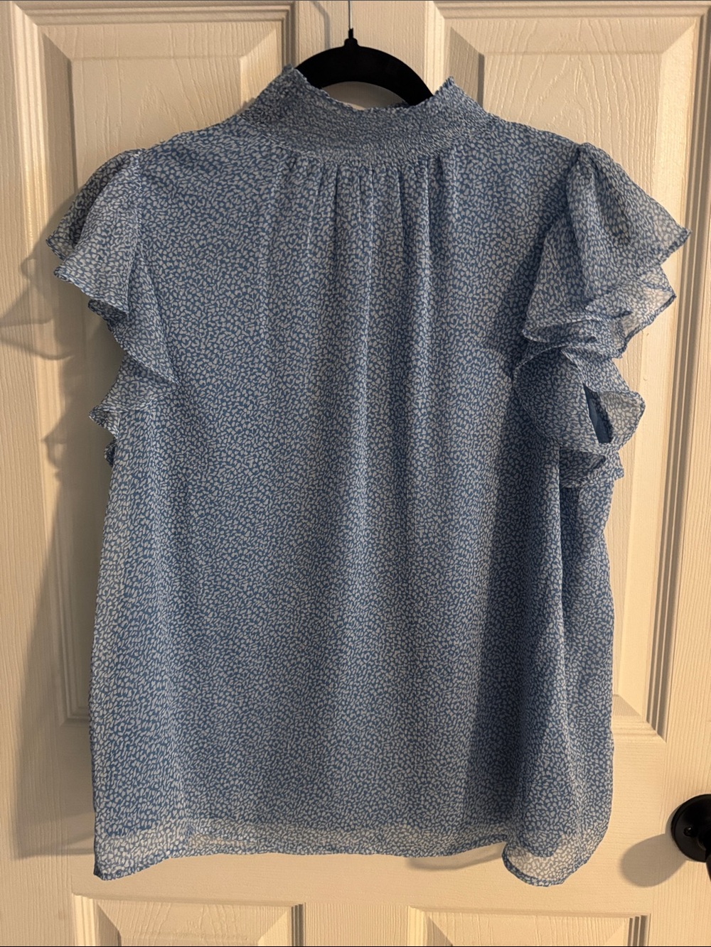 Light Blue Ruffle Sleeve Smocked Neck Blouse size small no tag